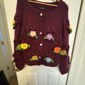 Beulah Purple Floral Knit Cardigan